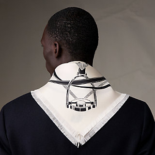 Grand Manege fringed scarf 80 - White | Hermès USA